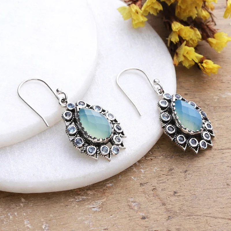 Lightweight hoop earrings for comfortable and all-day wear-Novica Handmade Paradise Present Blue Topaz And Chalcedony Dangle Earrings