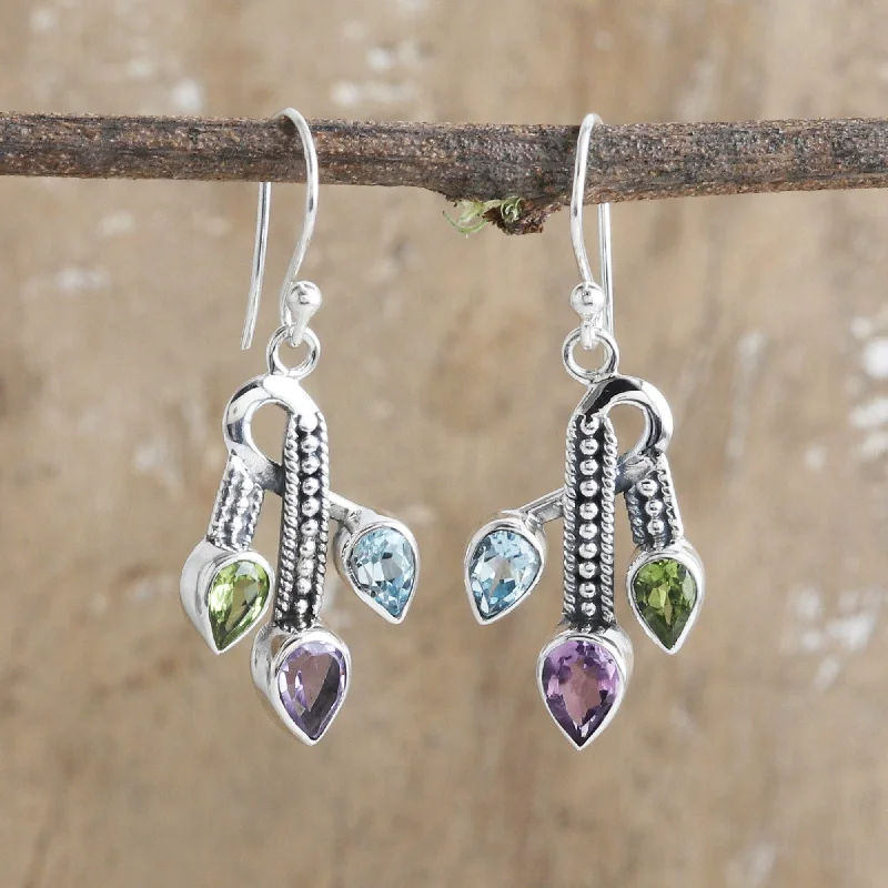 Best hoop earrings with satin ribbons for a soft, feminine appearance-Novica Handmade Precious Knots Multi-Gemstone Dangle Earrings