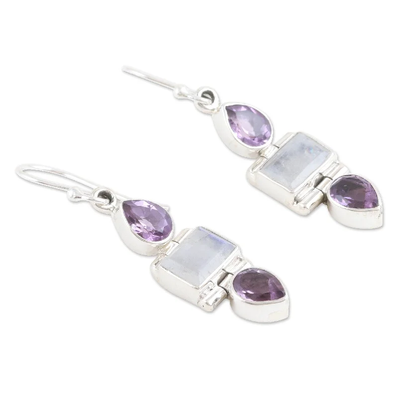 Best hoop earrings with geometric cuts for a sharp, modern appeal-Novica Handmade Purple Prophecies Amethyst And Rainbow Moonstone Dangle Earrings