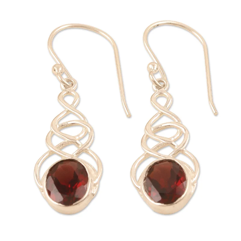 Hoop earrings with pearl accents for a chic and classic style-Novica Handmade Red Flair Garnet Dangle Earrings