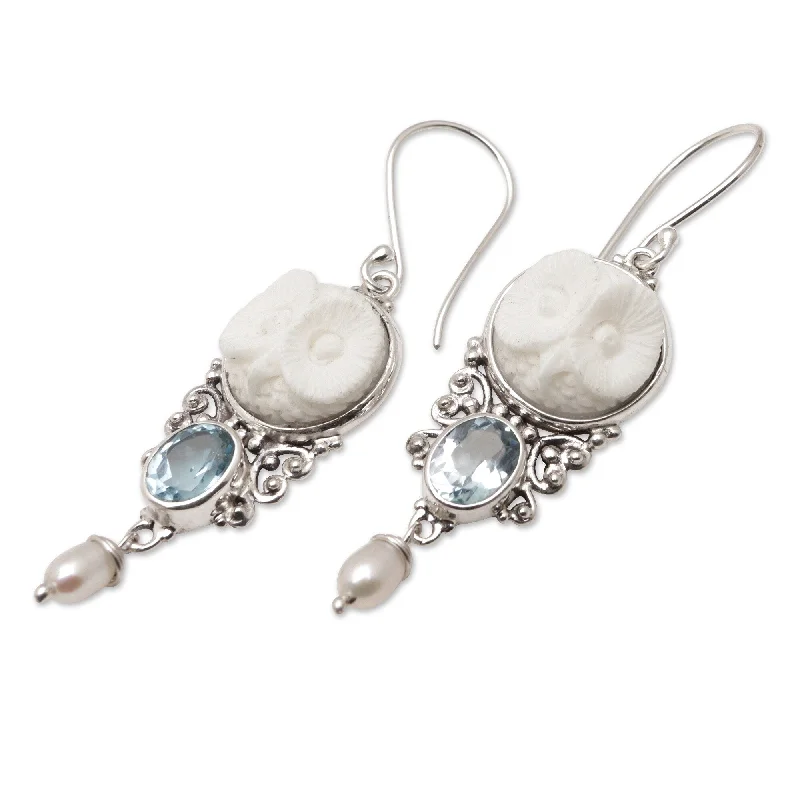 Hoop earrings with cut-out designs for a creative and lightweight effect-Novica Handmade Sages Loyalty Blue Topaz And Cultured Pearl Dangle Earrings