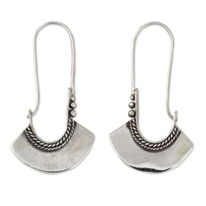 Best hoop earrings with stacked layers for a dimensional and bold look-NOVICA Handmade Sterling Silver Hollow Bell Delicate Hoop Style Earrings (Thailand) - 1.6*1.2