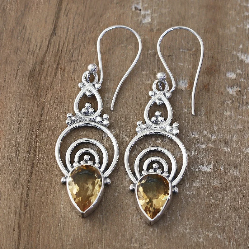 Best hoop earrings with satin ribbons for a soft, feminine appearance-Novica Handmade Sun Glory Citrine Dangle Earrings