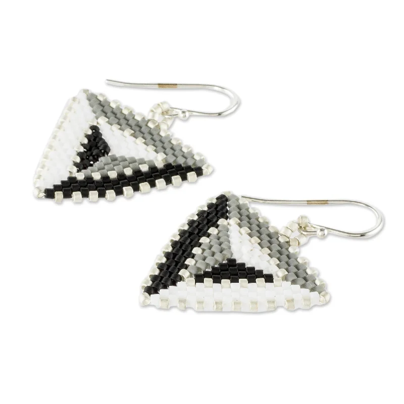 Best hoop earrings with marbled designs for a trendy and artistic effect-Novica Handmade Triangulation In Black Beaded Dangle Earrings