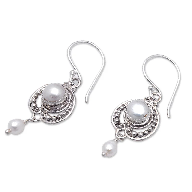 Hoop earrings with abstract wirework for an artistic, unique look-Novica Handmade Virtuous Ocean Cultured Pearl Dangle Earrings