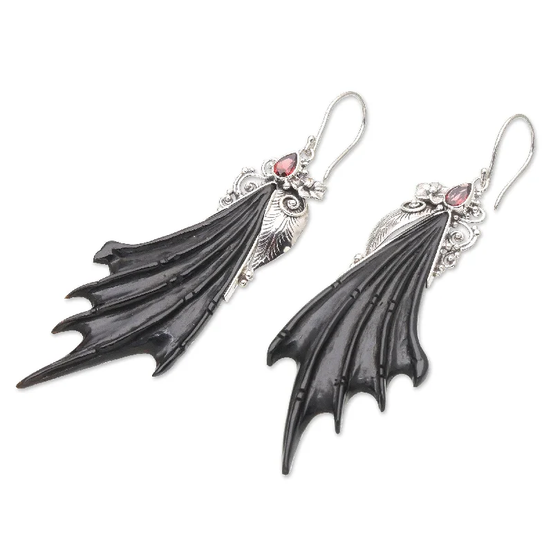 Best hoop earrings with Swarovski crystals for added sparkle and luxury-Novica Handmade Wings Of Devil Horn And Garnet Dangle Earrings