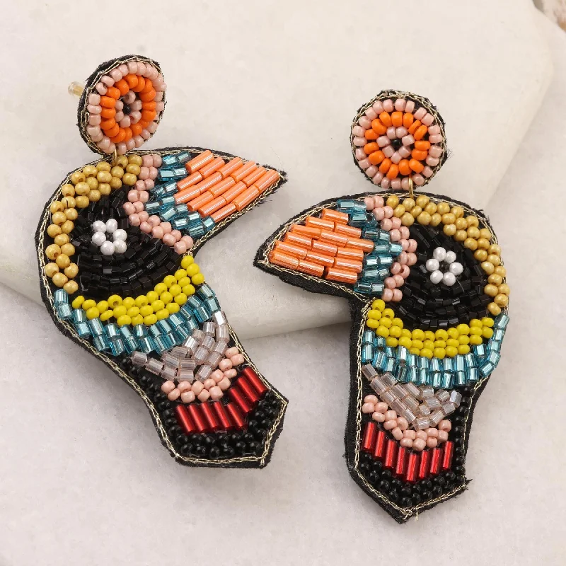 Best hoop earrings with asymmetrical designs for a fashion-forward, avant-garde look-Novica Handmade Woodpecker Delight In Black Glass Beaded Dangle Earrings