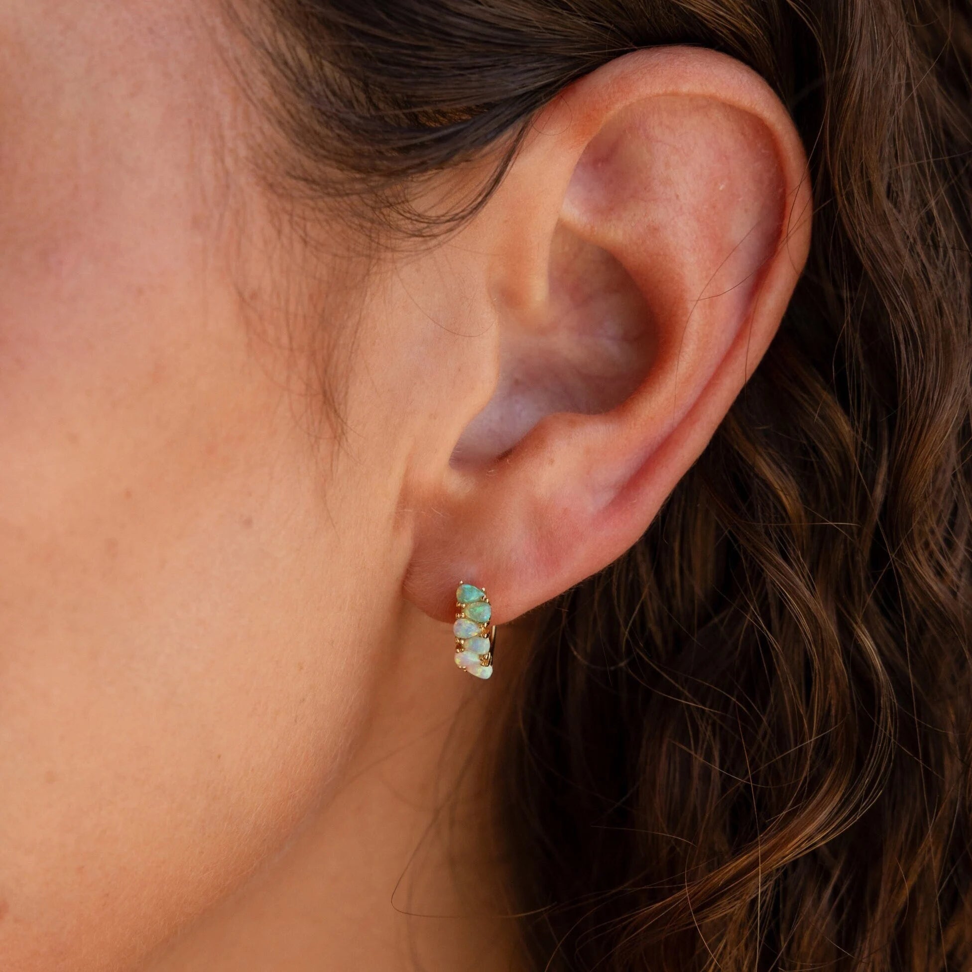 Best hoop earrings with satin ribbons for a soft, feminine appearance-Ombre Opal Huggies