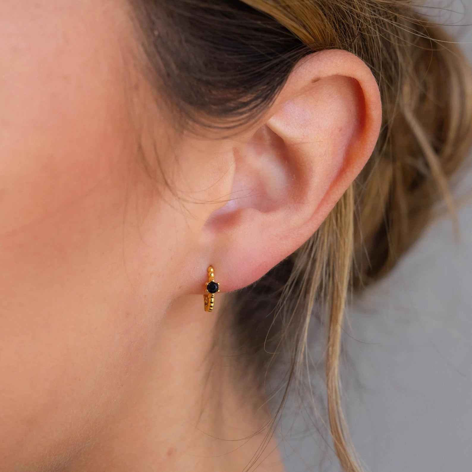 Medium hoop earrings for an everyday look with the perfect balance of style-Onyx Beaded Huggies