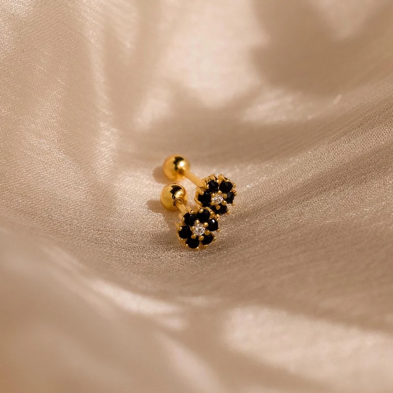 Hoop earrings with diamond-cut surfaces for added sparkle and shine-Onyx Flower Studs