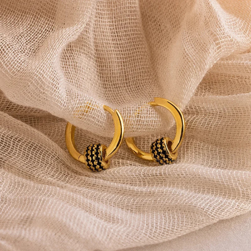 Best hoop earrings with crescent-shaped designs for a bold, moon-inspired style-Onyx Pave Beaded Hoops