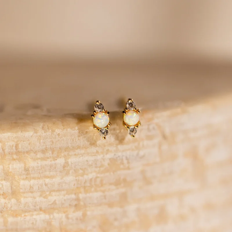 Hoop earrings with luxe velvet finishes for a rich and luxurious touch-Opal and Diamond Studs