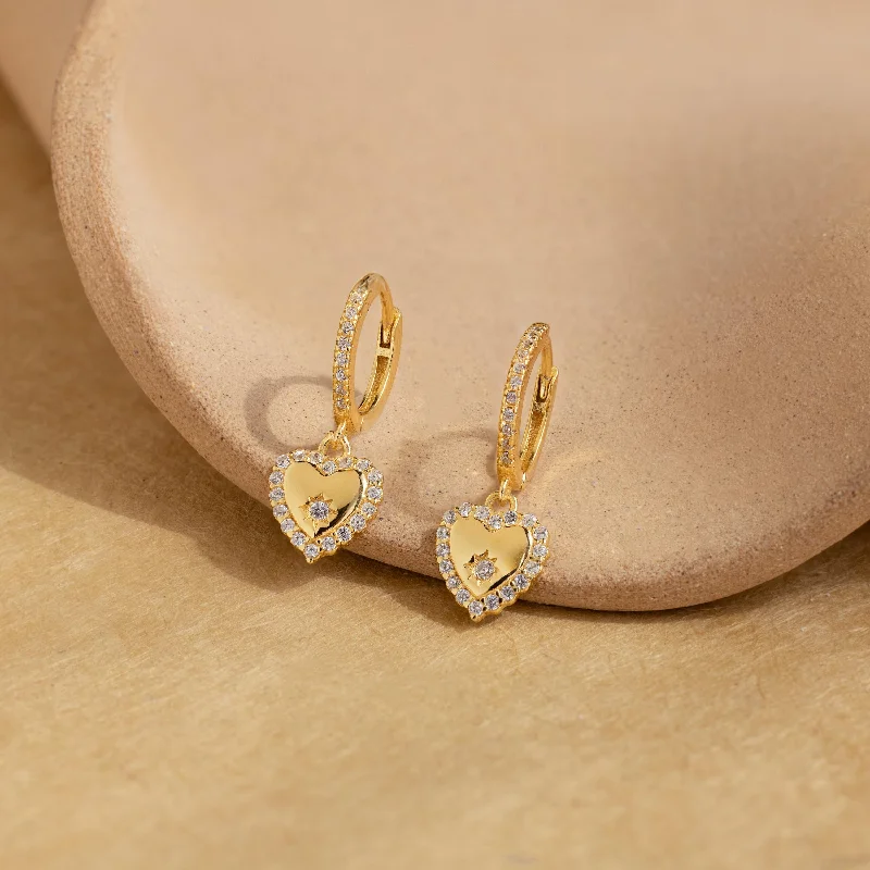 Hoop earrings with gold accents for a warm, elegant statement piece-Pave Heart Drop Huggies