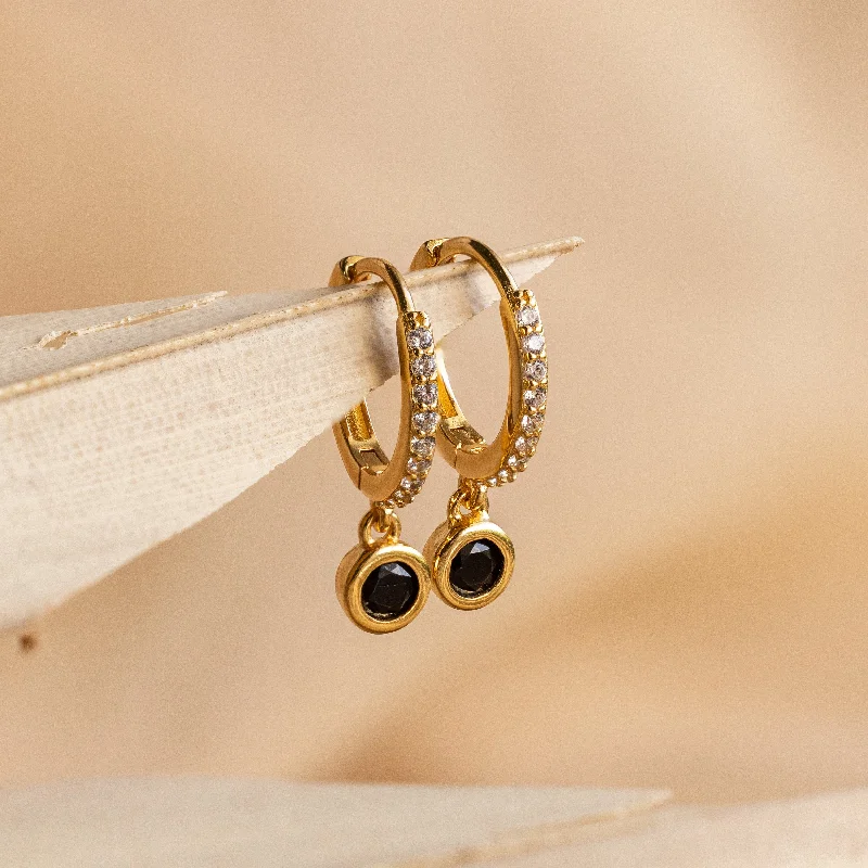 Hoop earrings with intricate designs for a unique and artistic appearance-Pave Onyx Drop Huggies