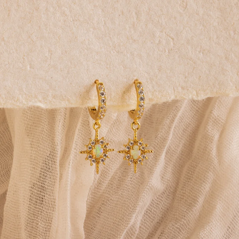 Hoop earrings with braided patterns for a detailed and textured finish-Pave Opal Star Huggies