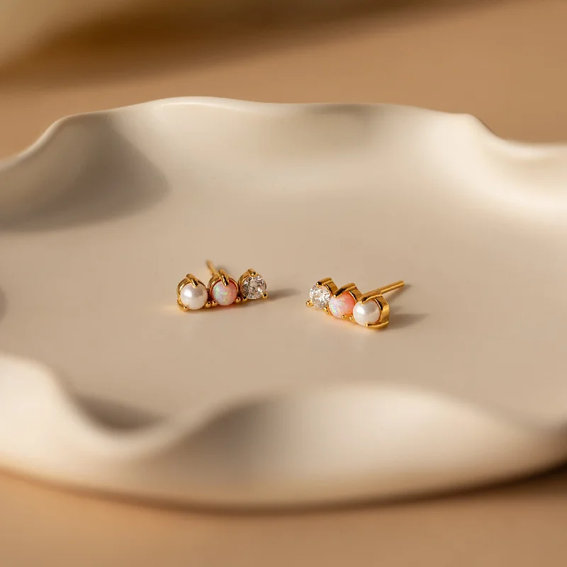 Best hoop earrings with rose gold for a romantic and warm aesthetic-Pearl, Opal & Diamond Studs