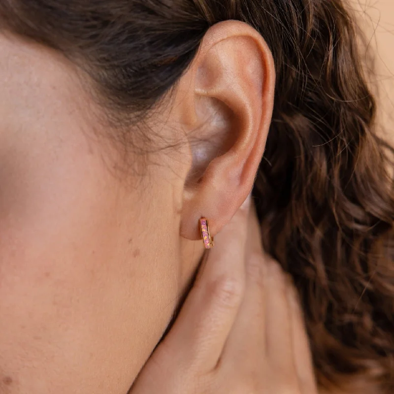 Hoop earrings with a chunky design for a bold and trendy statement-Pink Opal Inlay Huggies