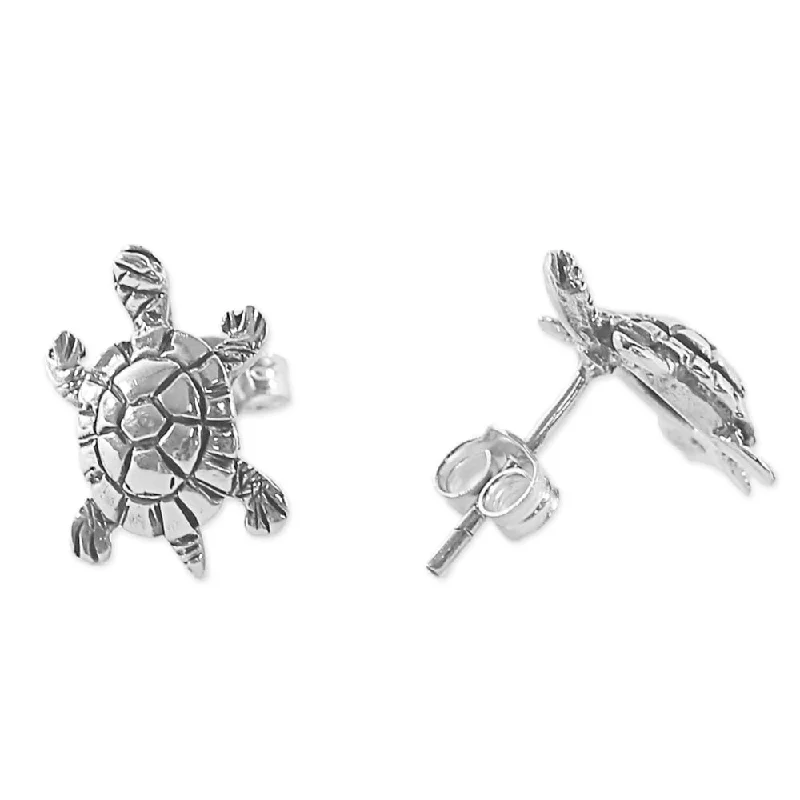 Hoop earrings with infinity loop designs for a continuous and eternal shape-Sterling Silver 'Little Turtles' Earrings - 0.6*0.4