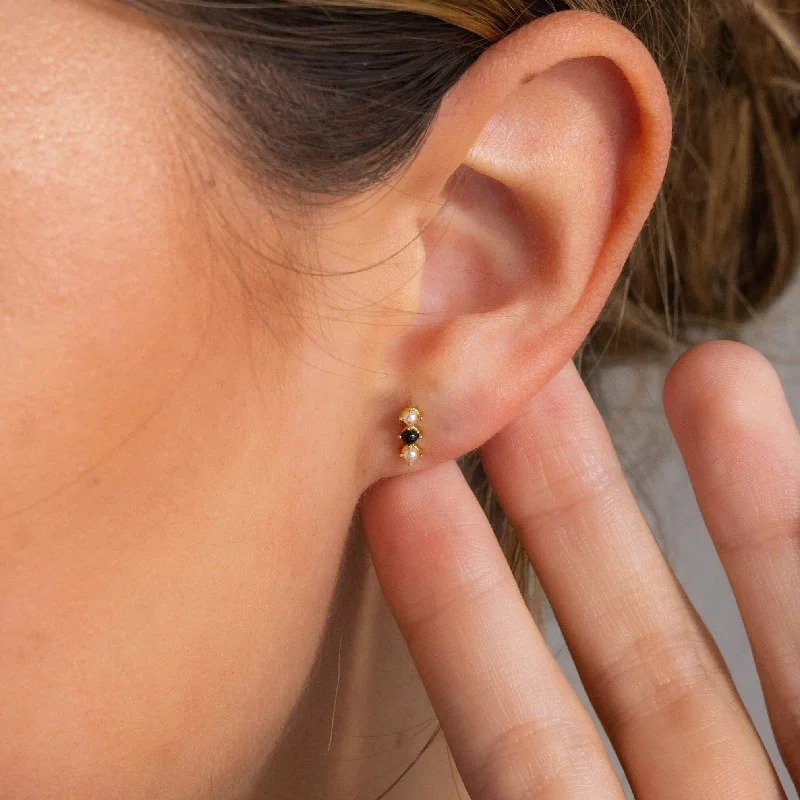 Hoop earrings with floral motifs for a feminine and nature-inspired look-Tiny Onyx Pearl Bar Studs