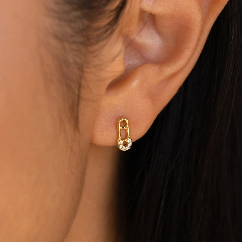 Best hoop earrings with minimal embellishments for a sleek and modern look-Tiny Pave Safety Pin Studs