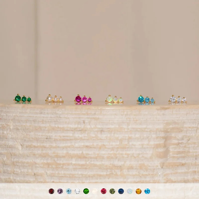 Hoop earrings with artistic filigree designs for an intricate, delicate finish-Triple Birthstone Studs