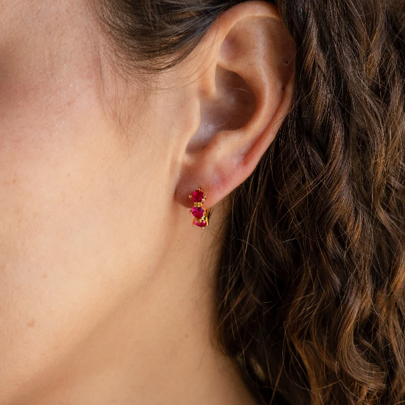 Best hoop earrings with gemstone accents for a colorful and elegant appearance-Triple Ruby Birthstone Huggies