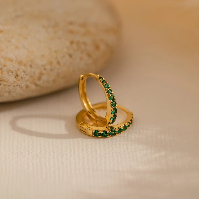 Hoop earrings with satin finishes for a smooth and elegant appearance-Vera Emerald Birthstone Huggies