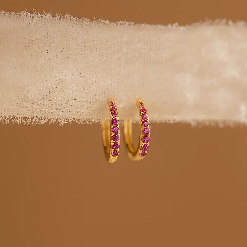 Hoop earrings with tortoiseshell designs for a chic and classic style-Vera Ruby Birthstone Huggies