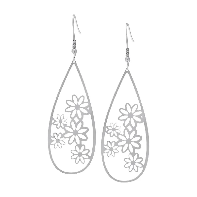 Best hoop earrings with gold-plated finishes for an affordable luxury vibe-Victoria Townsend Silver-plated Stainless Steel Oval Floral Earrings