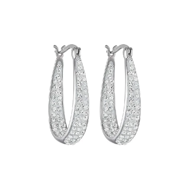 Hoop earrings with heart-shaped frames for a romantic and feminine look-White Inside Out Crystal Hoop Earrings For Women