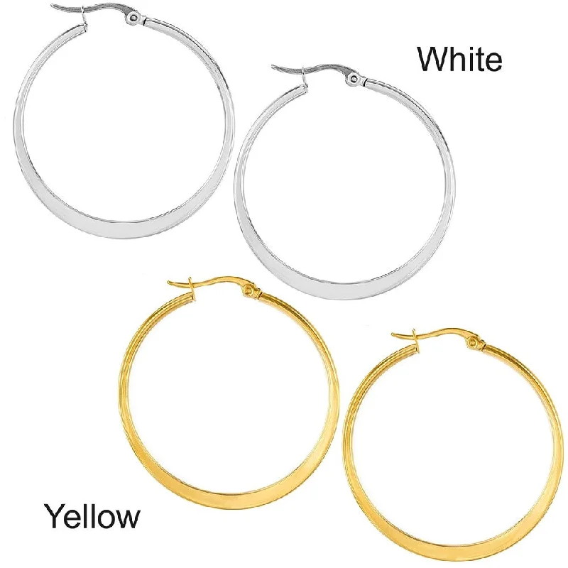 Best hoop earrings with minimalist designs for a clean and modern aesthetic-Women's Polished Flat Hoop Stainless Steel Earrings