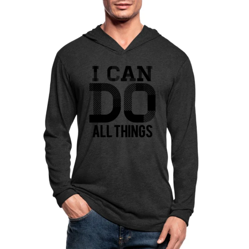 Necklaces and pendants with sun and moon motifs for a celestial-inspired design-Graphic Hoodie, I Can Do All Things Long Sleeve Tri-Blend Hooded Tee