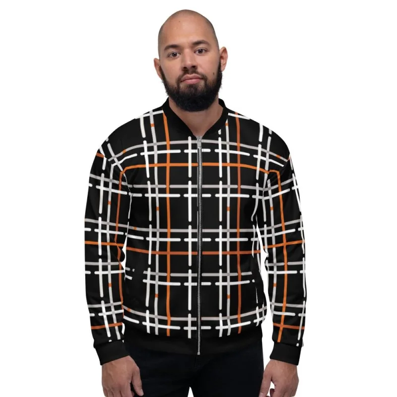 Best necklaces and pendants with intertwined designs for a symbol of unity-Mens Jacket - Tartan Plaid Colorblock Bomber Jacket Black/Multicolor