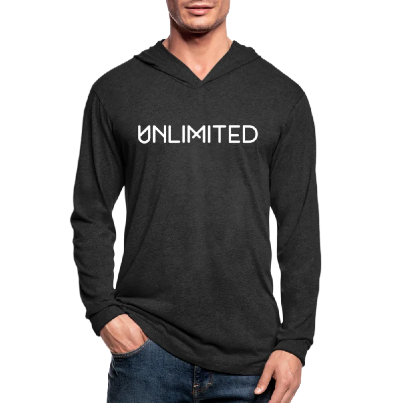 Unique necklaces and pendants with engraved messages for a sentimental gift-Graphic Hoodie, Unlimited Long Sleeve Tri-Blend Hooded Tee