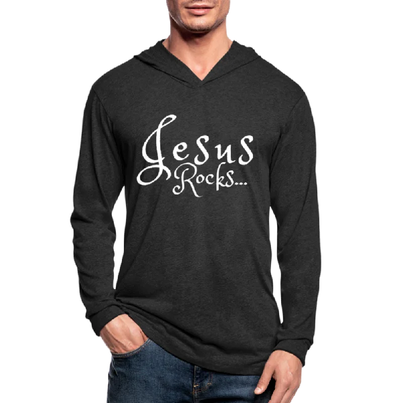 Beautiful necklaces and pendants with diamond halo settings for extra brilliance-Graphic Hoodie, Jesus Rocks Long Sleeve Hooded Tee