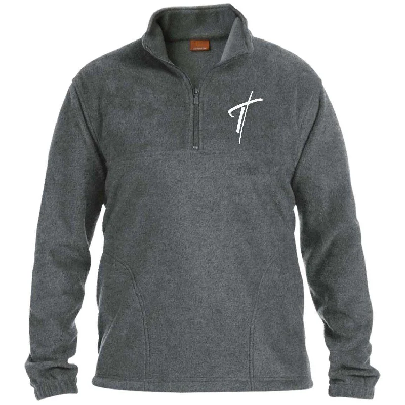 Best necklaces and pendants for everyday wear with minimalist designs-Mens Quarter Zip Fleece Pullover, Embroidered Cross Long Sleeve Shirt