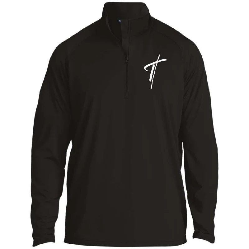 Necklaces and pendants with pearls for a classic and sophisticated touch-Mens Half Zip Pullover, Embroidered Cross Raglan Performance Shirt