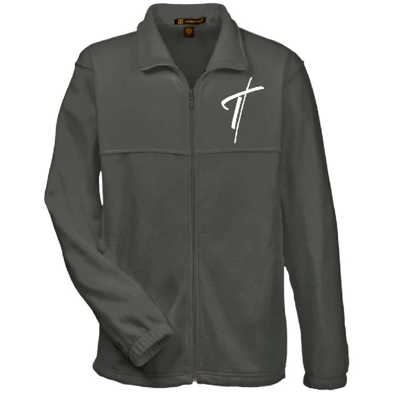 Personalized necklaces and pendants with initials for a customized and meaningful gift-Mens Full-Zip Fleece, Embroidered Cross Long Sleeve Jacket