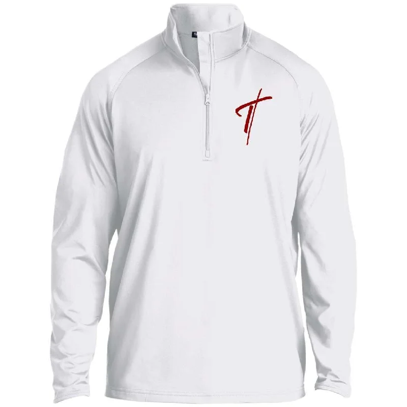 Trendy necklaces and pendants with statement pieces for a bold fashion statement-Mens Half Zip Pullover, Embroidered Cross Performance Sports  Shirt