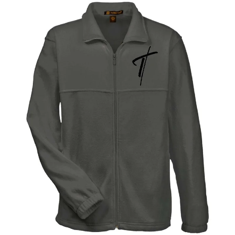 Best necklaces and pendants with rose gold for a warm and romantic appeal-Mens Full-Zip Fleece, Black Embroidered Cross Long Sleeve Jacket