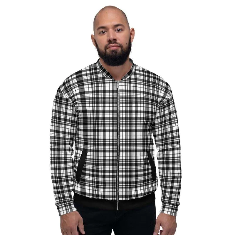 Best necklaces and pendants with seashell designs for a tropical, beachy vibe-Mens Jacket - Tartan Plaid Edgy Bomber Jacket Black/White