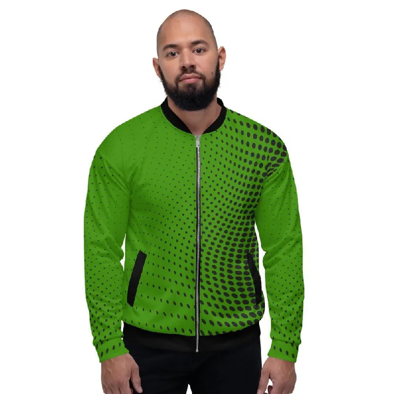 Necklaces and pendants with abstract shapes for a modern, creative appearance-Mens Jacket - Polka Dot Edgy Bomber Jacket Green/Black