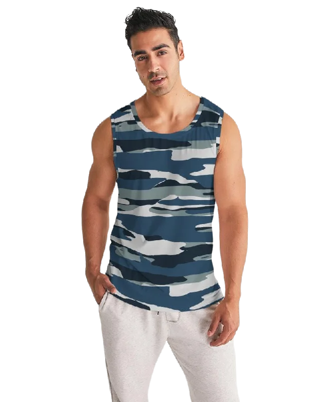 Unique necklaces and pendants with vintage-inspired designs for timeless appeal-Uniquely You Mens Tank Top / Camo Blue and Grey Sports Shirt