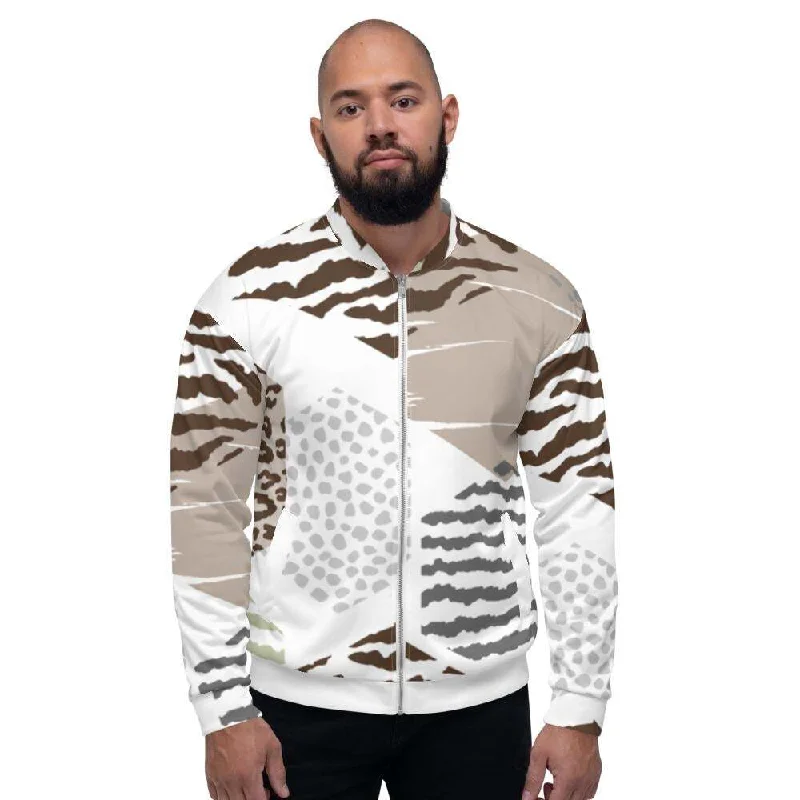 Best necklaces and pendants with statement designs for a fashionable accessory-Mens Bomber Jacket White/Taupe Geometric Print