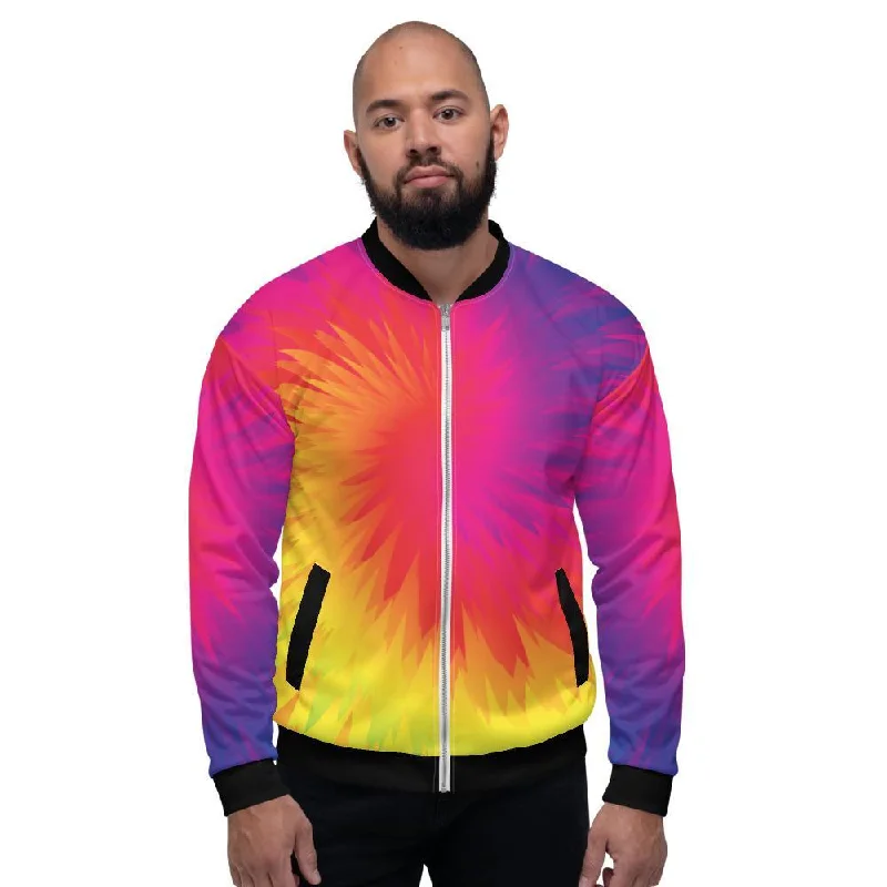 Best necklaces and pendants with butterfly wings for a delicate, graceful style-Uniquely You Mens Bomber Jacket - Tie Dye Black/Multicolor Rainbow