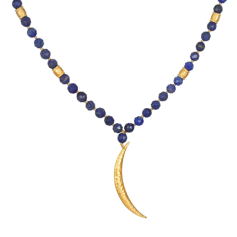 Necklaces and pendants with engraved messages for a deeply personal, sentimental gift-Embraced by Light Lapis Moon Mala