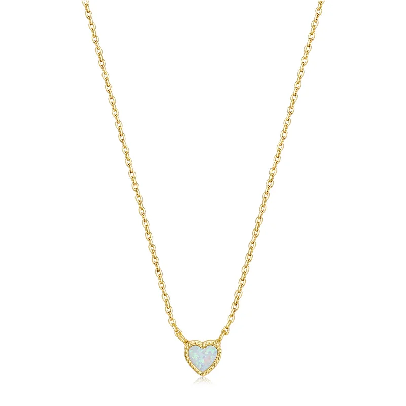 Necklaces and pendants with star-shaped designs for a whimsical, celestial touch-Gold Plated Micro Opal Heart Necklace