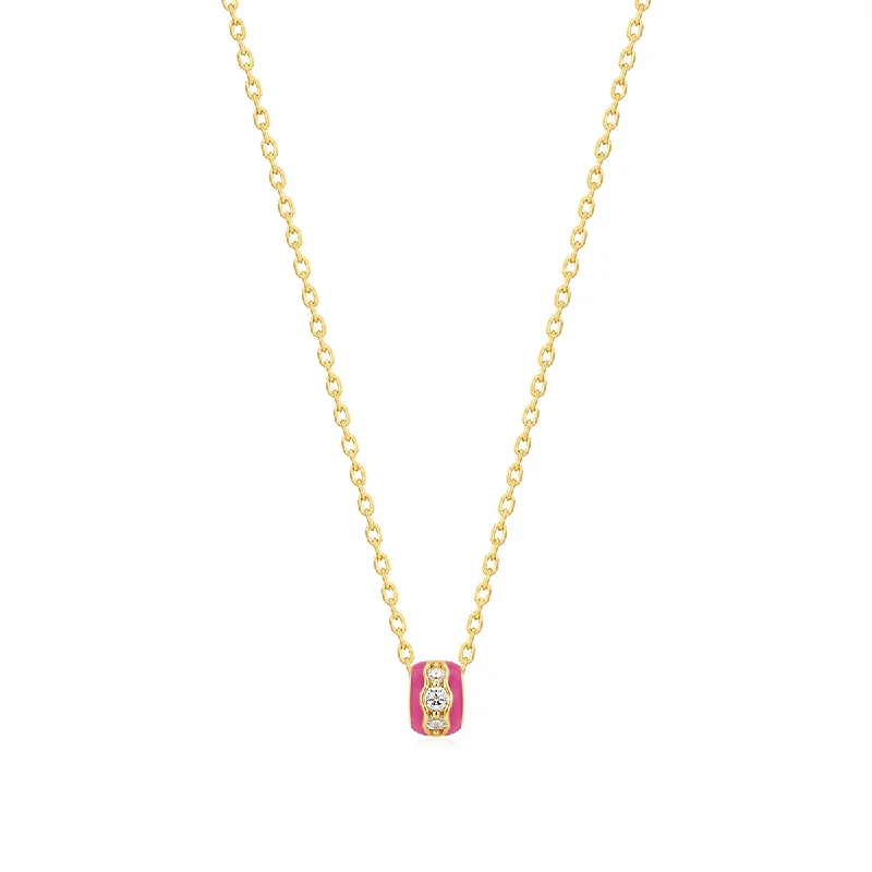 Best necklaces and pendants with floral designs for a feminine and elegant feel-Gold Plated Pink Enamel & CZ Channel Rondelle Necklace