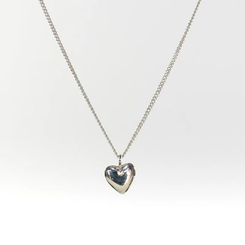 Unique necklaces and pendants with custom birthstone arrangements for personalization-Silver Heart Puff Necklace