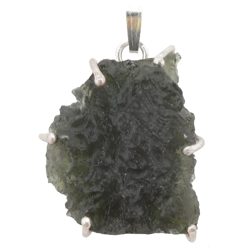 Best necklaces and pendants with zodiac signs for a celestial, astrology-inspired vibe-Moldavite Pendant Big Green Tektite Alien Sterling Silver